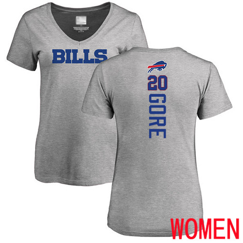 NFL Women Buffalo Bills #20 Frank Gore Ash Backer V-Neck T Shirt->women nfl jersey->Women Jersey